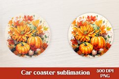 Fall car coaster sublimation design bundle, fall pumpkin car coaster, fall pumpkin flower