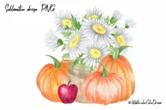Autumn pumpkins with flowers. Sublimation design Product Image 1