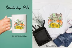 Pumpkin with sunflower sublimation. Fall design PNG Product Image 2