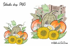 Pumpkin with sunflower sublimation. Fall design PNG Product Image 1