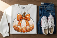 Fall Pumpkin with Bow Bling Sublimation PNG Product Image 3