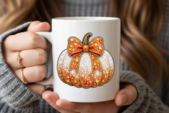 Fall Pumpkin with Bow Bling Sublimation PNG Product Image 5
