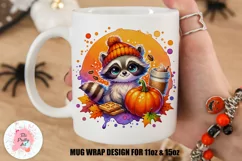 Halloween Raccoon Mug Wrap For 11 oz and 15 oz, 3d Mug, Raccoon Png