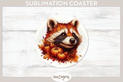 Fall Raccoon Animal v4 Round Coaster Sublimation Product Image 1