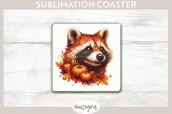 Fall Raccoon Animal v4 Square Coaster Sublimation Product Image 1