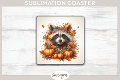 Fall Raccoon Animal v8 Square Coaster Sublimation Product Image 1