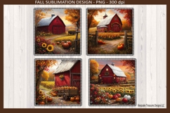 Fall Red Barn Square Coasters #1 Sublimation Png Product Image 1