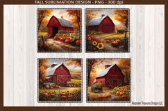 Red Barn Fall Square Coasters #2 Sublimation Png Template Product Image 1
