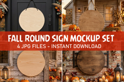 Fall Round Sign Mockup Set - Autumn Sign Mockup JPG PNG Product Image 1
