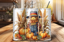 Cute Fall Scarecrow 20 oz Tumbler Wrap PNG Sublimation Product Image 1