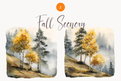 Watercolor Fall clipart - Watercolor Autumn nature scenery Product Image 1