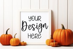 White wood sign with orange pumpkins