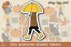 woman with yellow umbrella as part of a fall sticker bundle