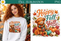 Happy Fall Y’all Highland Cow | Autumn Sublimation Design Product Image 1