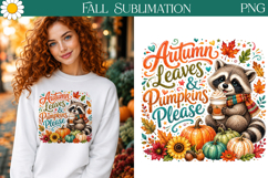 Autumn Leaves Pumpkins | Fall Raccoon Sublimation PNG Product Image 1