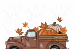 Autumn Truck Pumpkins PNG Sublimation Fall Illustration Leaf Product Image 2