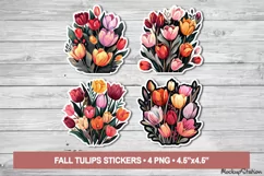 Flower Stickers | Vintage Tulips Printable PNG | Retro Product Image 1