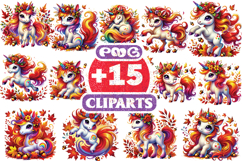 Fall Unicorn Clipart Sublimation PNG |Autumn Magical Unicorn Product Image 1