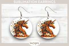 Fall Unicorn Animal v3 Round Earrings Sublimation Product Image 1