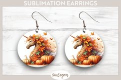 Fall Unicorn Animal v4 Round Earrings Sublimation Product Image 1