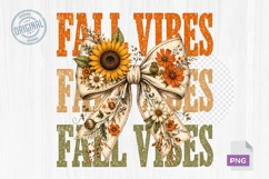 Fall Vibes Floral Bow Autumn PNG Sublimation Printable Art Product Image 1