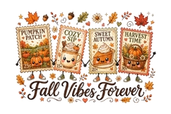 Fall Vibes Forever Autumn Stamp PNG Sublimation Design Art Product Image 1