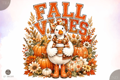 Fall Vibes PNG,Fall Goose Pumpkin Sublimation PNG Product Image 1