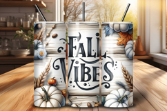 Rustic Fall Vibes Pumpkin 20 oz Tumbler Wrap PNG Sublimation Product Image 1