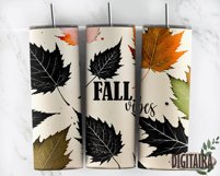 Fall Vibes Watercolor Leaves Tumbler Design, Fall Leaves PNG Product Image 5