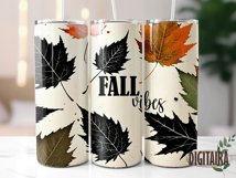 Fall Vibes Watercolor Leaves Tumbler Design, Fall Leaves PNG Product Image 4