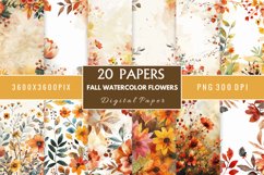 Watercolor Fall Flowers Digital Paper Bundle Product Image 1