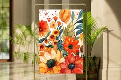 Watercolor Fall Flowers Digital Paper Bundle Product Image 4