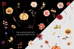 fall wildflowers pumpkins watercolor clipart elements burgundy beige brown orange white png