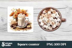 Fall flower hot coffee square coaster design PNG Product Image 1