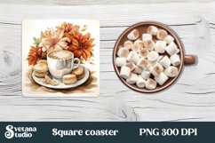 Fall flower hot coffee square coaster sublimation design