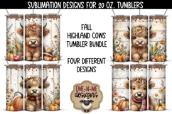 Fall Highland Cow 4 Designs - 20 oz Sublimation Tumbler PNG Product Image 1