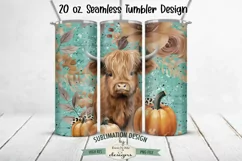 Fall Floral Highland Cow Seamless 20 oz Tumbler Design Product Image 1