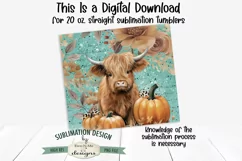 Fall Floral Highland Cow Seamless 20 oz Tumbler Design Product Image 3