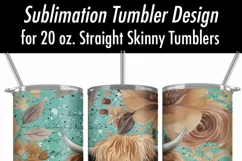 Fall Floral Highland Cow Seamless 20 oz Tumbler Design Product Image 4