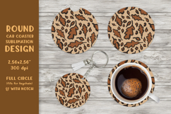 Fall leopard car coaster sublimation. Round design PNG 002 Product Image 1