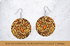 Fall leaves earring sublimation. Leopard round earrings 017 Product Image 1