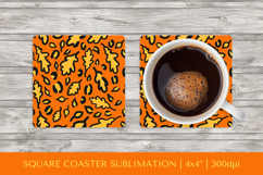 Fall leopard square coaster sublimation. Autumn coaster 06 Product Image 1