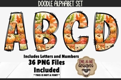 Fall Patchwork Doodle Alphabet and Numbers |PNG Files Product Image 1