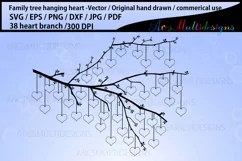 38 hearts hanging tree branch template / family branch Product Image 1