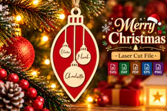 Family Christmas Ornament SVG, Red Laser Cut Bauble File Product Image 1