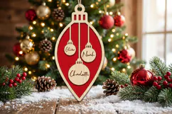 Family Christmas Ornament SVG, Red Laser Cut Bauble File Product Image 2