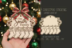Family Christmas Stocking Laser Cut Layered Ornament SVG Product Image 1