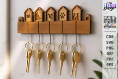 Family Wall Key Holder Laser Cut |Modern Keyholder| Home SVG Product Image 1