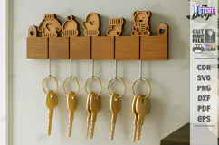 Family Wall Key Holder Laser Cut |Modern Keyholder| Home SVG Product Image 1