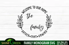welcome to our home gather chat unwind monogram svg by shine green art